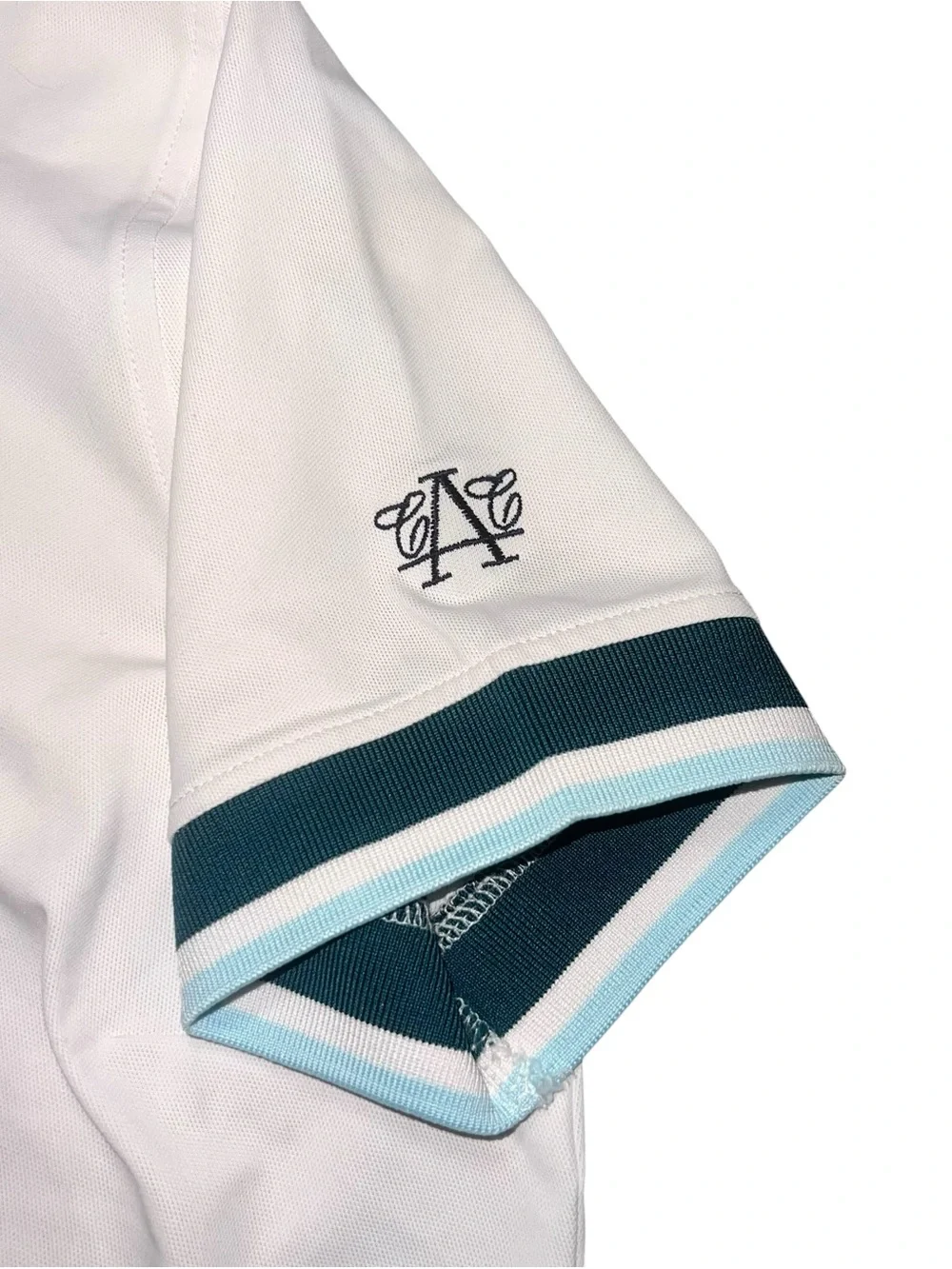 G/FORE White Polo Shirt with Teal and Navy Trim Womens Golf Short Preppy Small - Picture 4 of 7